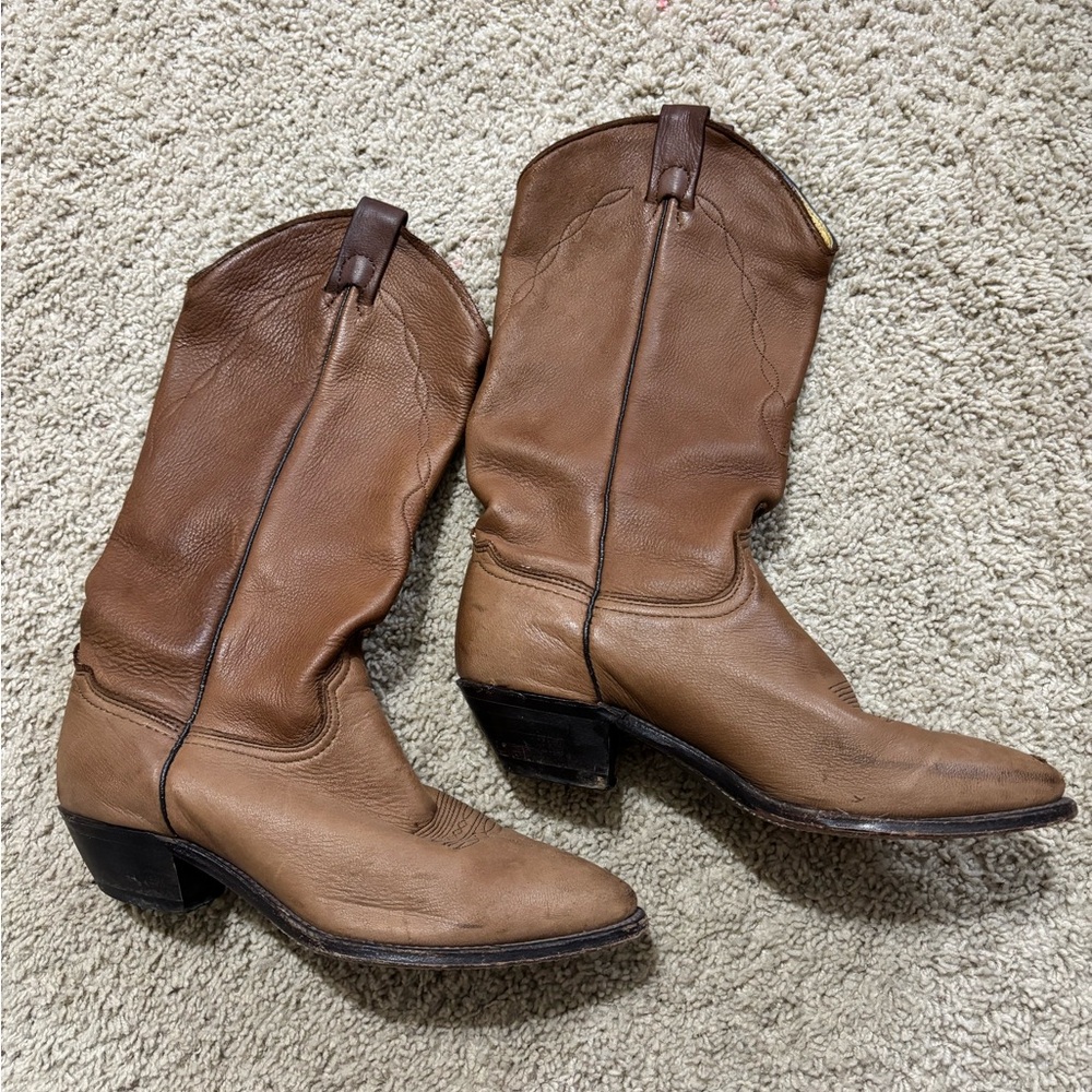 Abilene Tall Carmel Leather Western Cowgirl Boots
